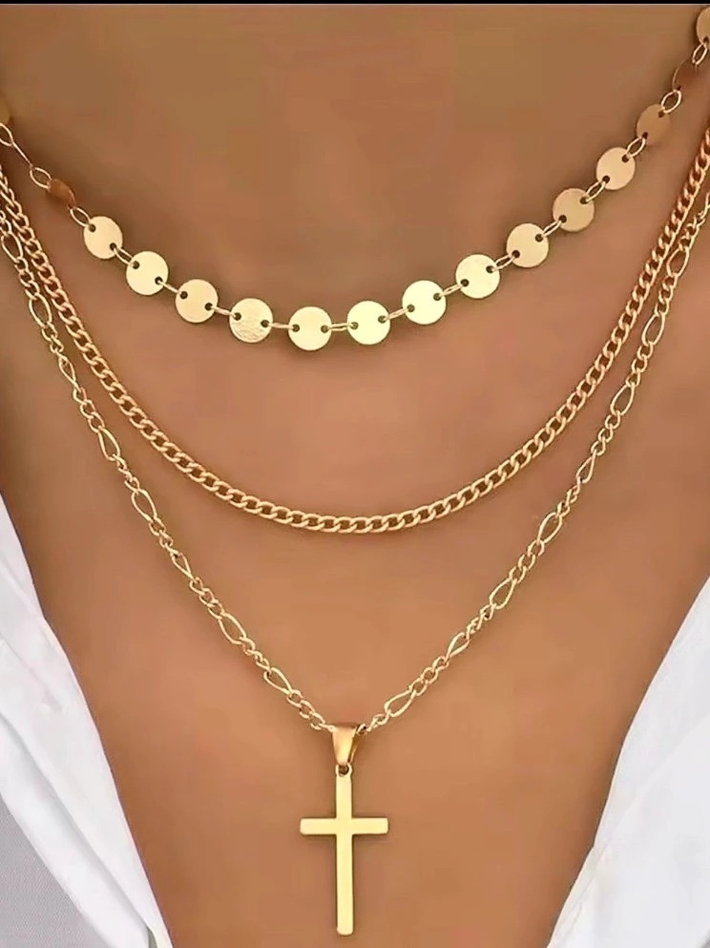 Layered Cross Pendant Necklace in Gold Like New